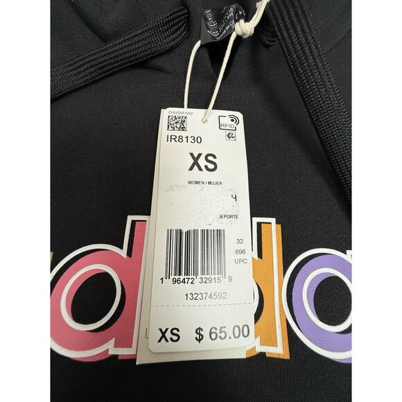 adidas Women's Navy Multicolor Logo Graphic Fleece Hoodie Sweatshirt Sz XS NWT - Picture 3 of 4